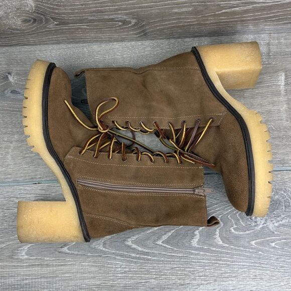 Free People Dylan Lace Up Taupe Brown Leather Tall Chunky Y2K 9-Eye Heeled Boots - Picture 10 of 13